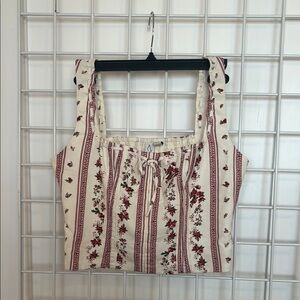 Floral linen blend cropped corset bustier top